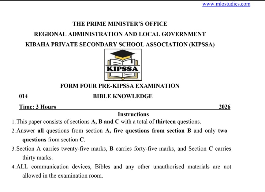 BIBLE KNOWLEDGE FORM FOUR PRE-KIPSSA EXAMINATION
