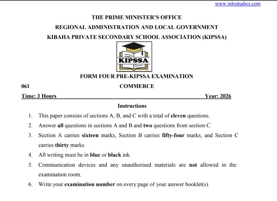 COMMERCE FORM FOUR PRE-KIPSSA EXAMINATION