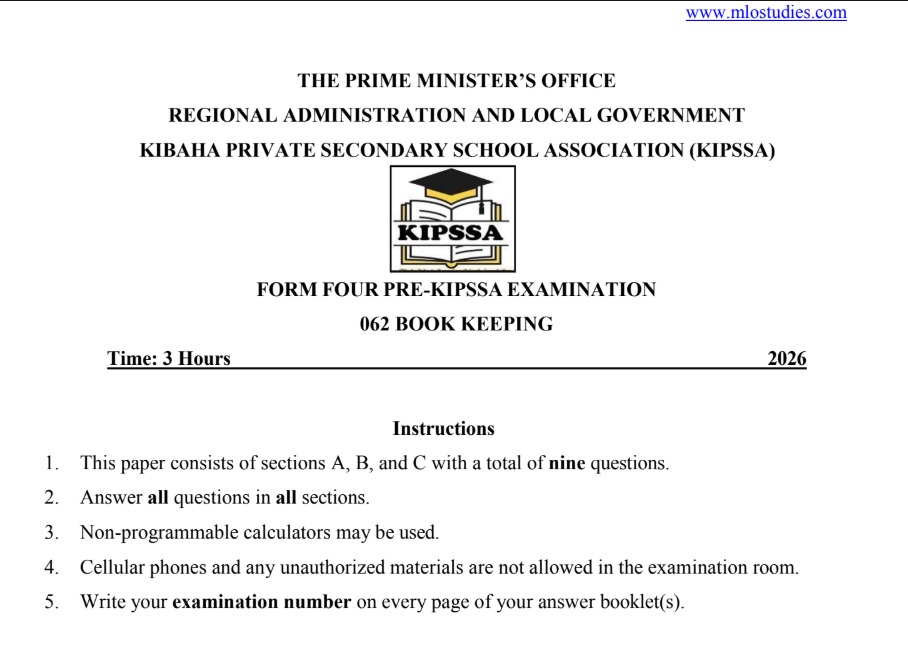 BOOK KEEPING FORM FOUR PRE-KIPSSA EXAMINATION