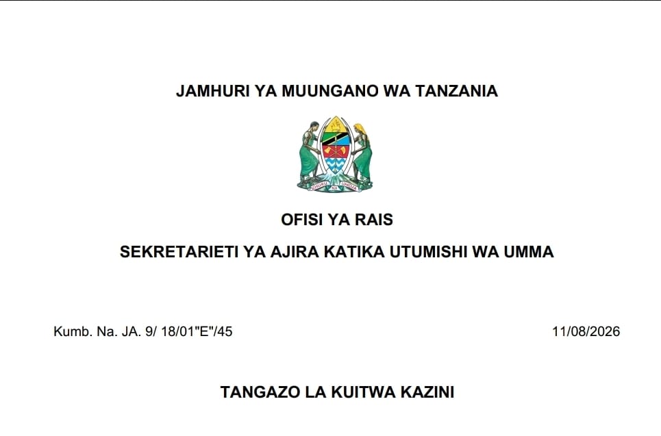 TANGAZO LA KUITWA KAZINI TAREHE 11/08/2026